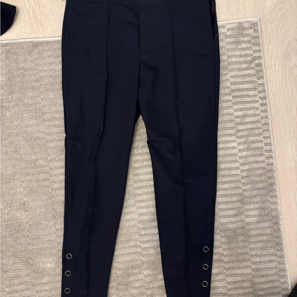 St. John Navy Skinny Pants with Button Detail